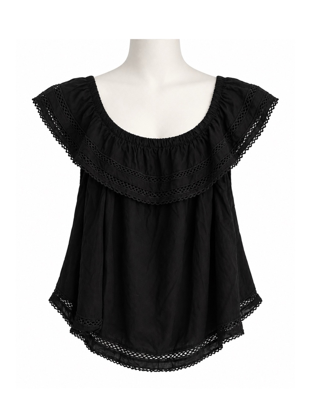 Size M Wilfred Women’s Hollande Black Off Shoulder Crochet Ruffle Boho Blouse